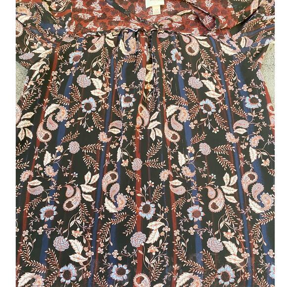 Knox Rose Women's Short Sleeve Floral Paisley Red Blue Top‎ Blouse V-Neck XS - Picture 10 of 12